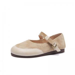Sanded Cowhide Wide Toe Mary Jane Flats
