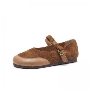 Sanded Cowhide Wide Toe Mary Jane Flats