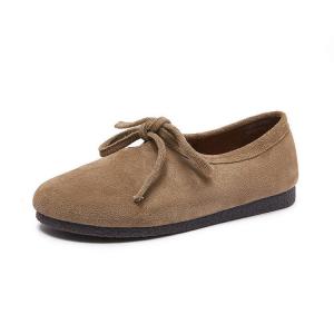 Lace Up Sanded Leather Comfort Flats