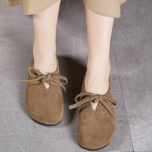 Lace Up Sanded Leather Comfort Flats
