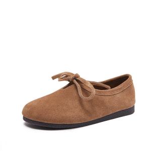 Lace Up Sanded Leather Comfort Flats