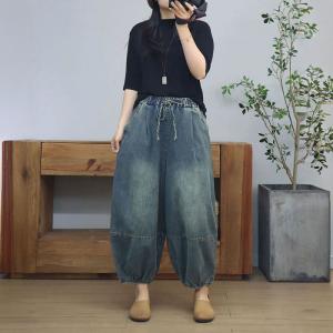 Drawstring Waist Relaxed Stone Wash Jeans