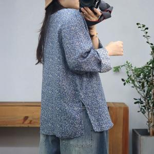 Long Sleeves Oversized Printed Ramie Blouse