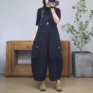 Relax-Fit Versatile Cotton Denim Cargo Overalls