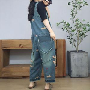 Lovely Dog Embroidery Fringed 90s Overalls