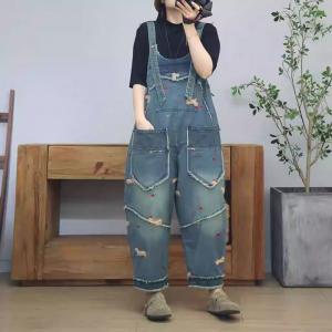 Lovely Dog Embroidery Fringed 90s Overalls