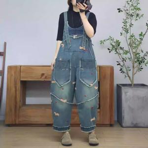 Lovely Dog Embroidery Fringed 90s Overalls