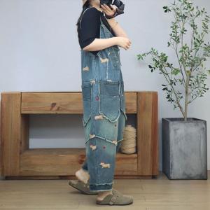 Lovely Dog Embroidery Fringed 90s Overalls