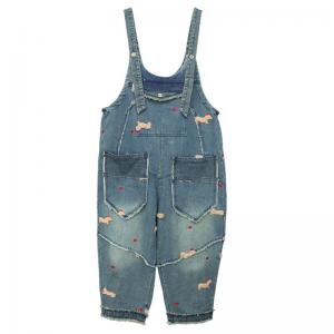 Lovely Dog Embroidery Fringed 90s Overalls