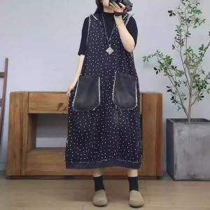 Twp Front Pockets Hooded Embroidered Jean Sundress