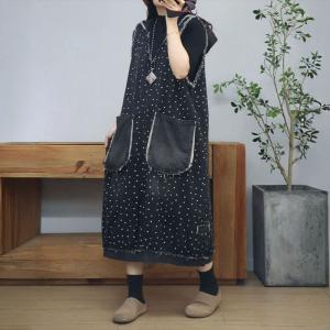Twp Front Pockets Hooded Embroidered Jean Sundress