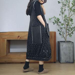 Twp Front Pockets Hooded Embroidered Jean Sundress