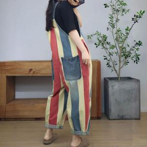 Colorful Chunky Striped Bib Overalls