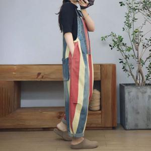 Colorful Chunky Striped Bib Overalls