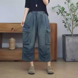 Side Pockets High Rise Wide Leg Cropped Jeans