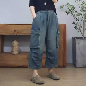 Side Pockets High Rise Wide Leg Cropped Jeans