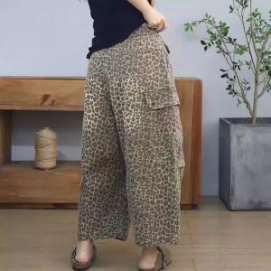 Leopard Printed Wide Leg Ankle Jeans
