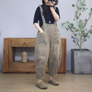 90s Fashion Adjustable Straps Leopard Suspender Overalls