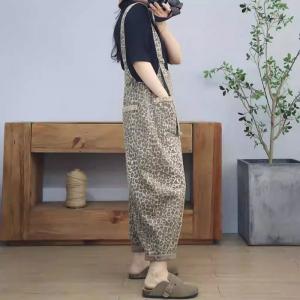90s Fashion Adjustable Straps Leopard Suspender Overalls