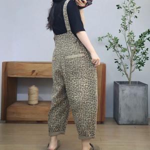 90s Fashion Adjustable Straps Leopard Suspender Overalls