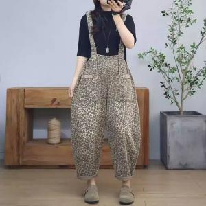 90s Fashion Adjustable Straps Leopard Suspender Overalls