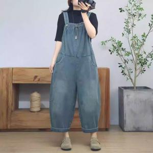 Plus Size Wide Leg Light Wash Gardening Overalls