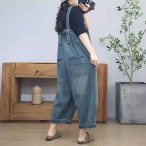 Plus Size Wide Leg Light Wash Gardening Overalls