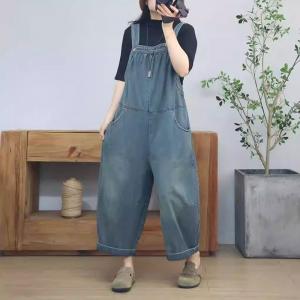 Plus Size Wide Leg Light Wash Gardening Overalls