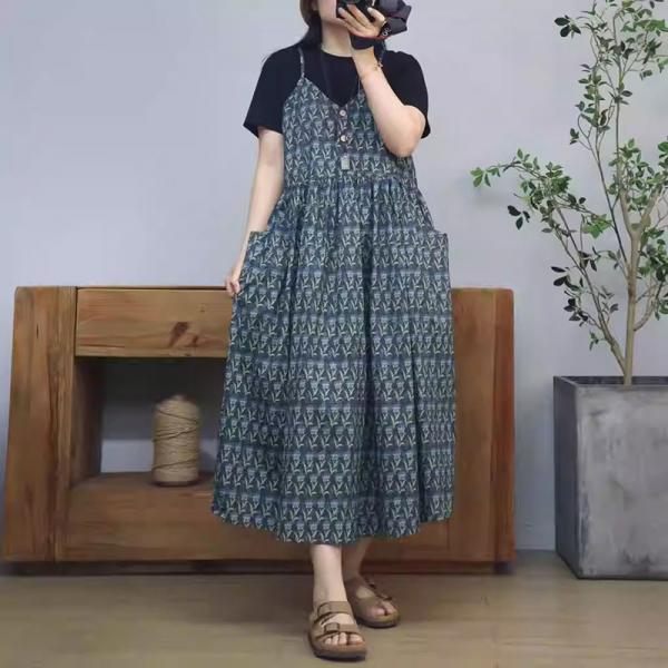 Loose- Fitting Cotton Floral Slip Dress