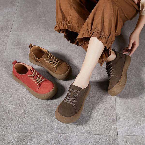 Cozy Lace Up Leather Wide Toe Platform Flats