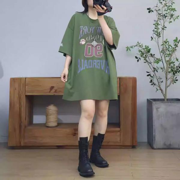 Oversized Letter Printed Cotton T-shirt Dress