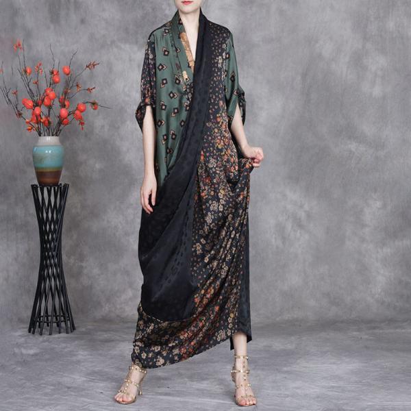 Designer Silk Front Cross Floral Maxi Dress