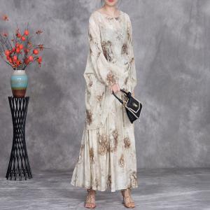 Summer Printed Tied Tunic with Mulberry Silk Maxi Skirt