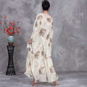 Summer Printed Tied Tunic with Mulberry Silk Maxi Skirt
