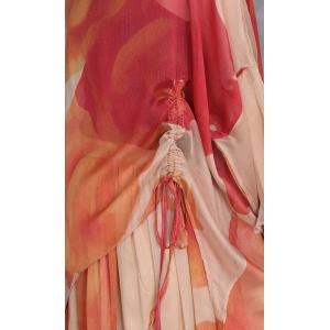 Resort Chic Lace Up Red Tunic with Printed Silk Skirt