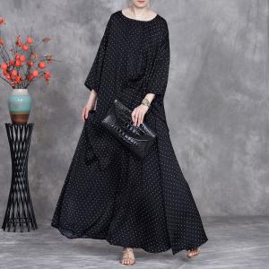 Little White Dots Asymmetrical Tunic with Silk Black Skirt