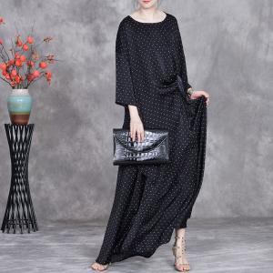 Little White Dots Asymmetrical Tunic with Silk Black Skirt