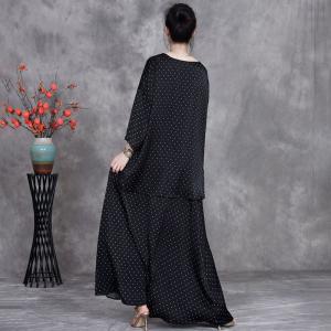 Little White Dots Asymmetrical Tunic with Silk Black Skirt