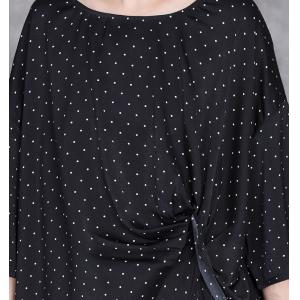 Little White Dots Asymmetrical Tunic with Silk Black Skirt