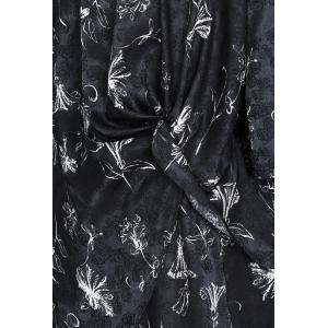 White Flowers Long Tunic Blouse with Black Balloon Skirt