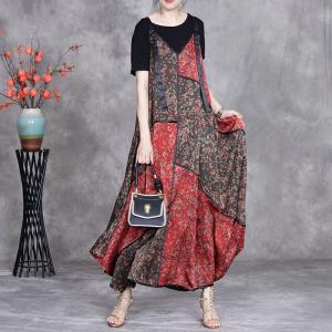 Summer Beach Red Floral Maxi Overall Dress