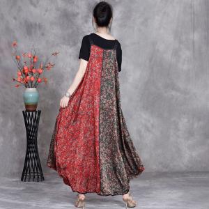 Summer Beach Red Floral Maxi Overall Dress