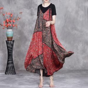 Summer Beach Red Floral Maxi Overall Dress