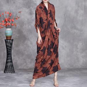 Maple Patterns Front Cross Maxi Kimono Dress