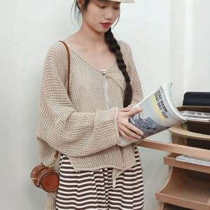 Boho V-Neck Bat Sleeve Knit Lightweight Summer Cardigan with Cutout Design