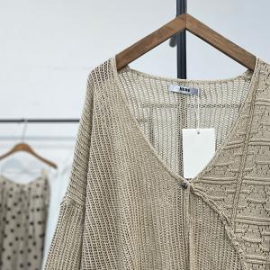 Boho V-Neck Bat Sleeve Knit Lightweight Summer Cardigan with Cutout Design