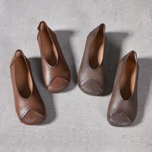 Wide Toe Soft Leather Mom Casual Flats