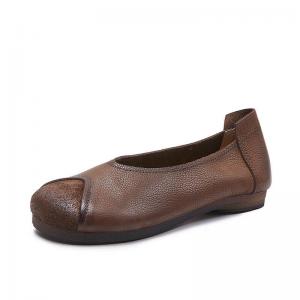 Wide Toe Soft Leather Mom Casual Flats