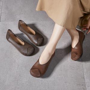Wide Toe Soft Leather Mom Casual Flats