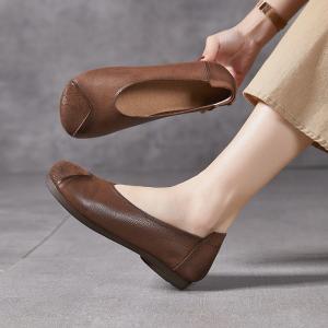 Wide Toe Soft Leather Mom Casual Flats